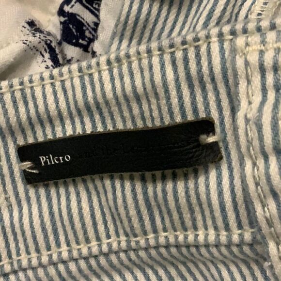 Anthro Pilcro letterpress striped Skinny Railroad blue white Jean denim 25 - Picture 14 of 16